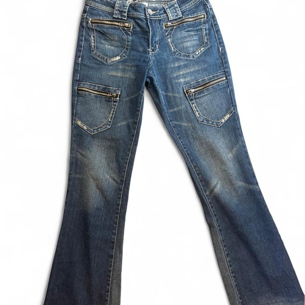 AB Jeans Y2K Punk Rock Low Rise Zipper Cargo Flare Jeans Size 9